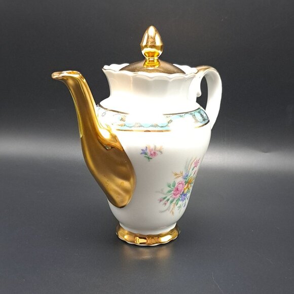 Vintage Bavaria Porcelain Teapot Gold Trim Floral Design - Picture 8 of 16
